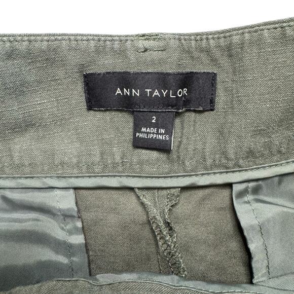 ANN TAYLOR Pine Green Linen Blend Pleated Belted Shorts Size 2 Womens *READ* - Picture 3 of 8